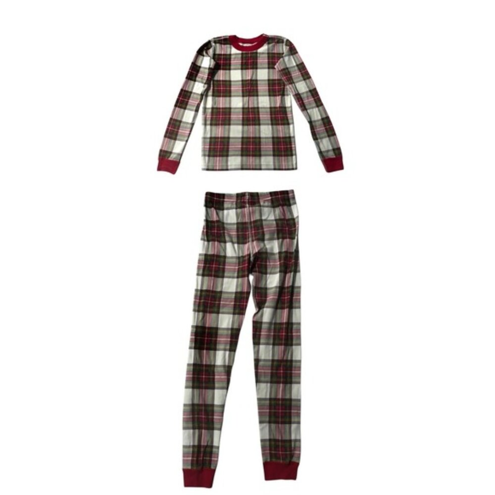 Hanna Andersson Pajamas Kids 12 Holiday Red Green Plaid Organic Cotton Set Long